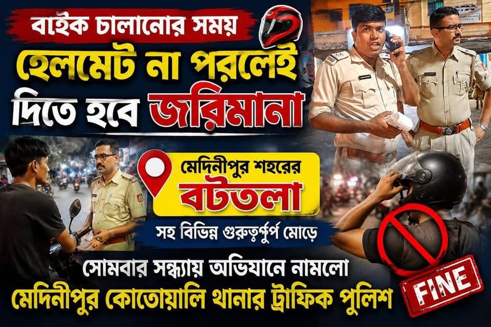 বাইক চালানোর সময় হেলমেট না পরলেই দিতে হবে জরিমানা। মেদিনীপুর শহরের বটতলা সহ বিভিন্ন গুরুত্বপূর্ণ মোড়ে সোমবার সন্ধ্যায় অভিযানে নামলো মেদনীপুর কোতোয়ালি থানার ট্রাফিক পুলিশ। সেই সঙ্গে বাইকের সাইলেন্সার খুলে শহর জুড়ে বিকট শব্দ করে ঘুরছে মোটরবাইক, চিহ্নিত করে কড়া পদক্ষেপ নিল পুলিশ, সেই সঙ্গে বিভিন্ন বাইক চালক কে সতর্ক করে দেয় পুলিশ,
#মেদিনীপুরশহর #খড়গপুর #ভাইরাল #মেদিনীপুর #khargapur #Salboni #vairal #NewsUpdate #পোস্ট #post #ghatal #bike #বাইকের #keshpur #salboni #vlog #viralpost #ব্রেকিংনিউজ #youtube