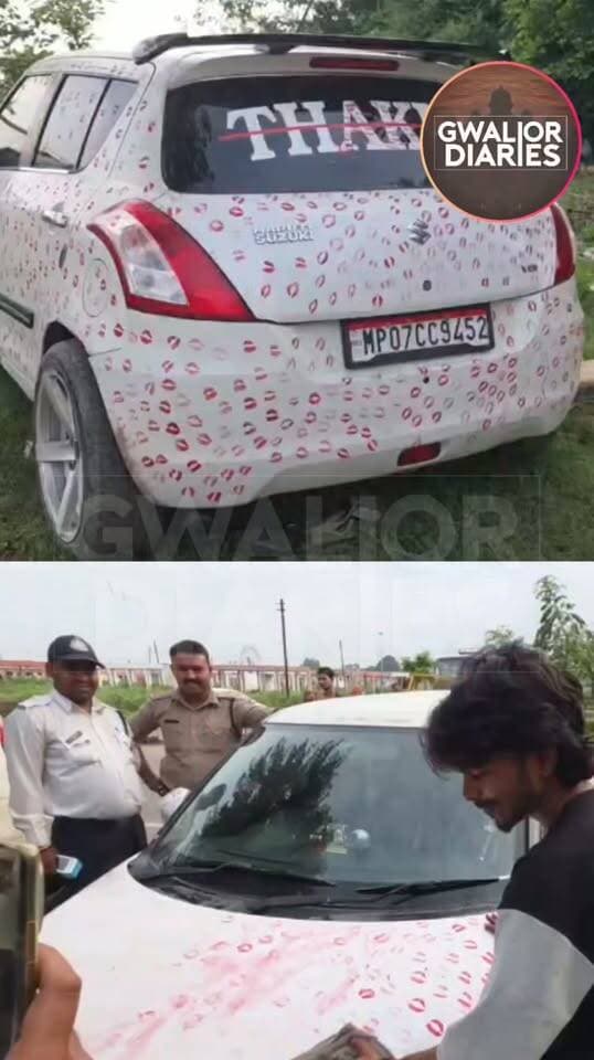 ग्वालियर में ‘किसिंग कार’: पूरी गाड़ी पर लिपस्टिक के 3400 किस, खींचा ट्रैफिक पुलिस का ध्यान...