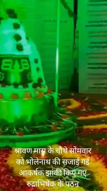 श्रावण मास के चौथे सोमवार को सजाई गई भोलेनाथ की आकर्षक फूल बंगले की झांकी किए गए रुद्राभिषेक के पठन