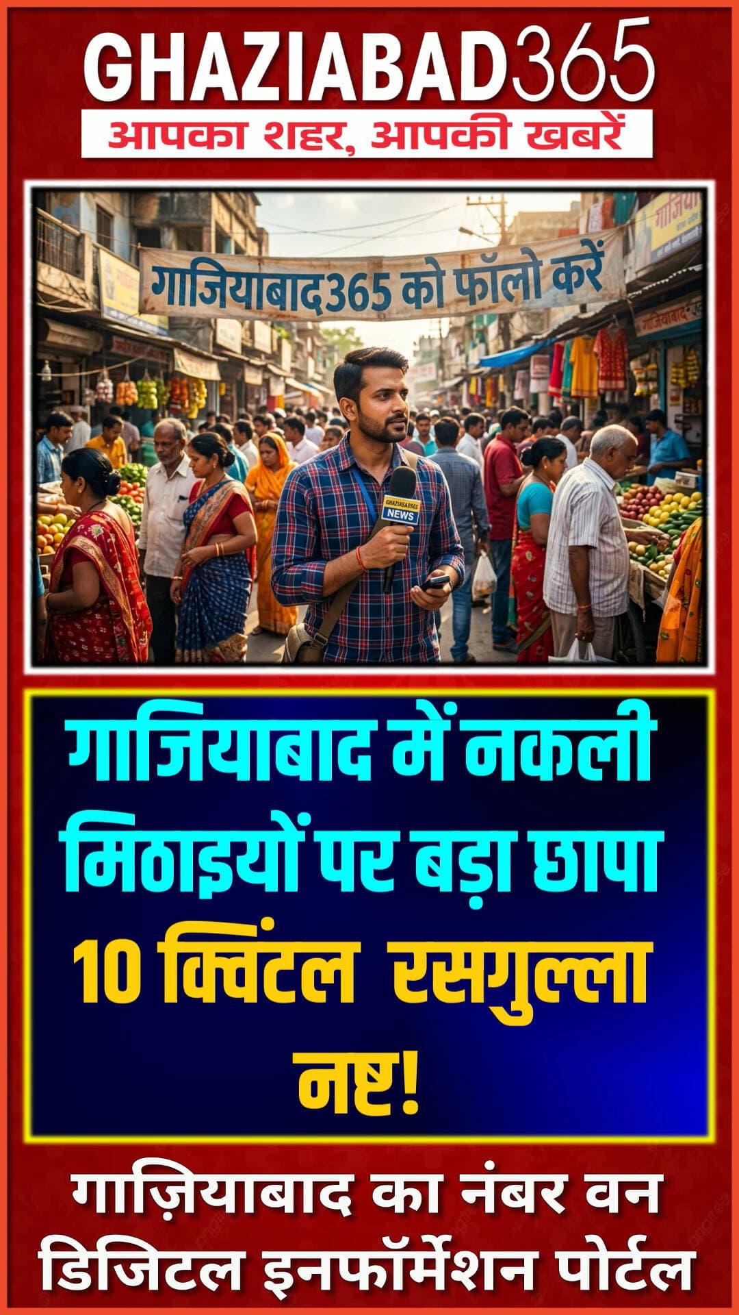 सावधान! रक्षाबंधन पर कहीं आप भी तो नहीं खा रहे रसायनयुक्त मीठा जहर? 🚨 गाजियाबाद में 10 क्विंटल छेना रसगुल्ला नष्ट! 👇
Ghaziabad food safety raid, Suresh Kumar Mishra statement, Dr Roshan Jacob FSDA, adulterated sweets destroyed, Bhim Nagar Ghaziabad raid, Ghaziabad365, गाजियाबाद न्यूज़, खाद्य विभाग छापा, 10 क्विंटल रसगुल्ला, नकली पनीर छेना, क्राइम न्यूज़ यूपी