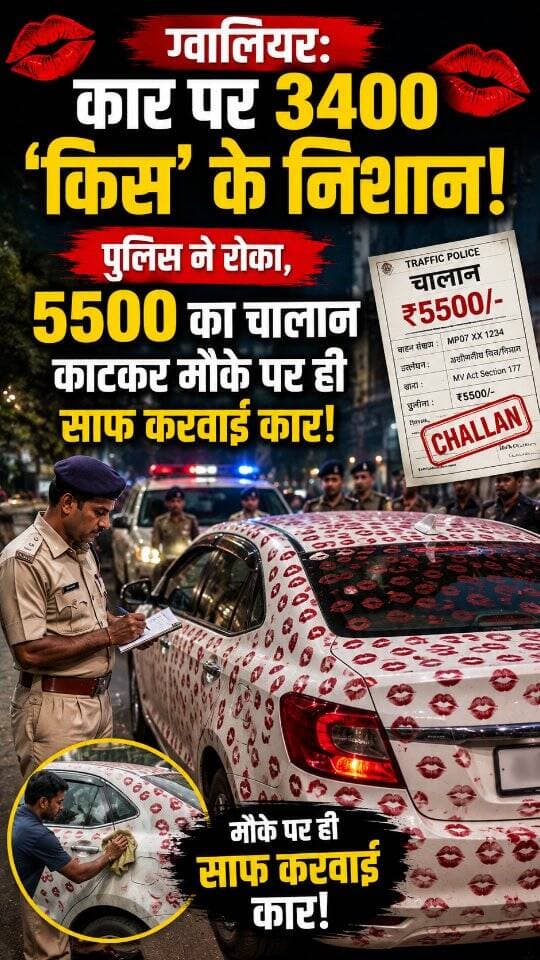 Viral video - मध्य प्रदेश के ग्वालियर में एक हैरान करने वाला मामला दिखा। एक युवक की कार पर 3.5 घंटे में करीब 3400 किस के निशान बनाए गए। सड़क पर इस अनोखी कार को देखकर पुलिस ने उसे रुकवा लिया। पुलिस ने नियमों के तहत 5,500 रुपये का चालान काटा और युवक से कार पर लगे सारे निशान तुरंत साफ करवाए।
#Gwalior
#MadhyaPradesh
#ViralNews
#TrafficRules
#GwaliorPolice
DISCLAIMER
This video is intended for news and informational purposes only. It does not promote, support, or encourage any form of violence, hatred, or illegal activity. The content is presented solely to inform the public. Viewer discretion is advised.