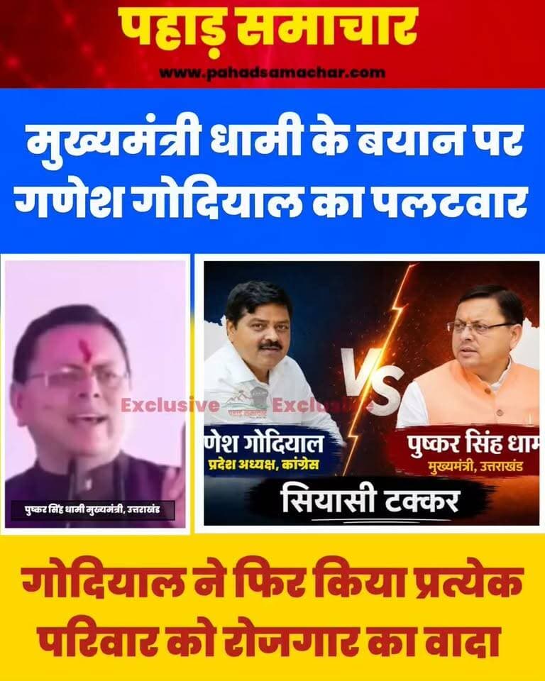 मुख्यमंत्री धामी Vs गणेश गोदियाल! एक-दूसरे पर वार-पलटवार
मुख्यमंत्री पुष्कर सिंह धामी और कांग्रेस प्रदेश अध्यक्ष गणेश गोदियाल आमने-सामने हैं। हर परिवार को रोजगार देने के मुद्दे पर दोनों नेताओं के बीच जुबानी जंग तेज हो गई है। एक-दूसरे के दावों और नीतियों पर वार-पलटवार का दौर जारी है।
#PushkarSinghDhami #GaneshGodiyal #UttarakhandPolitics #उत्तराखंड_राजनीति #रोजगार #Congress #BJP #UttarakhandNews #pahadsamachar