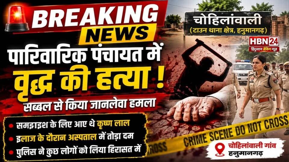 #hanumangarh पारिवारिक पंचायत में वृद्ध पर सब्बल से किया हमला,साले की बेटी के विवाद में समझाइश के लिए पहुंचे थे कृष्ण लाल