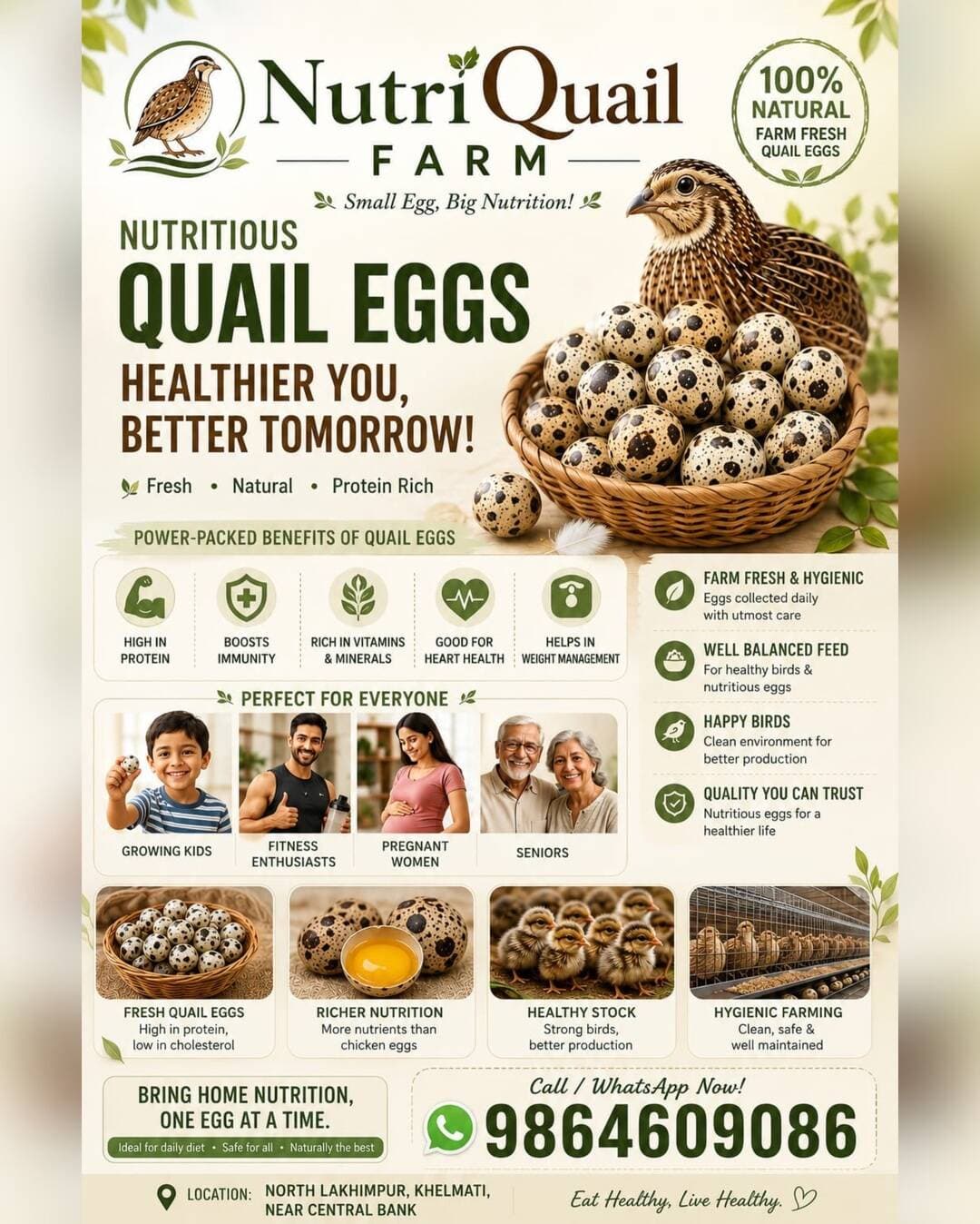 Small in Size, Big in Nutrition!
Fresh, nutritious & naturally delicious Quail Eggs from NutritiQuail Farm
Perfect for your everyday diet—enjoy nature’s little powerhouse!
📍 North Lakhimpur, Khelmati
📞 9864609086
.
.
.
.
.
#QuailEgg #QuailEggs #NutritiQuailFarm #HealthyFood #ProteinRich FreshEggs Nutrition NorthLakhimpur Assam FarmFresh