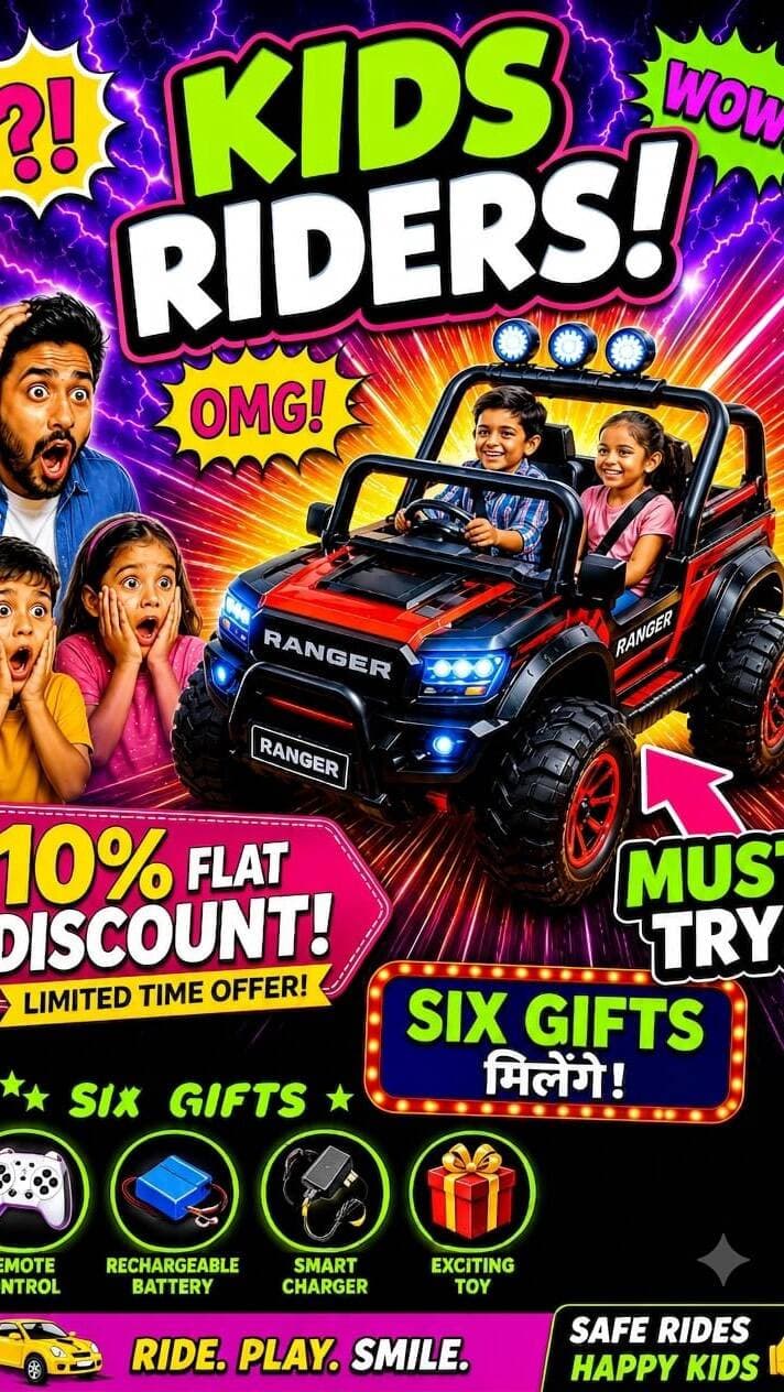 🎀 RAKSHA BANDHAN SPECIAL OFFER 🎀
Give Your Little Brother or Sister the Gift of Happiness on Wheels! 🛵✨
🏍️ Special Offers on Kids’ Ride-On Cars & Bikes
💥 FLAT 10% OFF ON ALL CATEGORIES! 💥
🎁 GET UP TO 6 GIFTS FREE WITH EVERY PURCHASE! 🎁
Make This Rakhi Extra Special & Create Unforgettable Memories!
🚨 EXCLUSIVE 1-DAY DEAL! 🚨
⏳VALID ONLY ON RAKSHABANDHAN – 28TH AUGUST 2026 ⏳
🔥 HURRY, GRAB YOURS BEFORE STOCK RUNS OUT! 🔥
