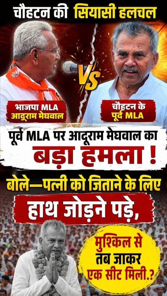 सियासत में चौहटन के पूर्व MLA पर भाजपा MLA का बड़ा हमला,"बोले—पत्नी को जिताने के लिए हाथ जोड़ने पड़े।