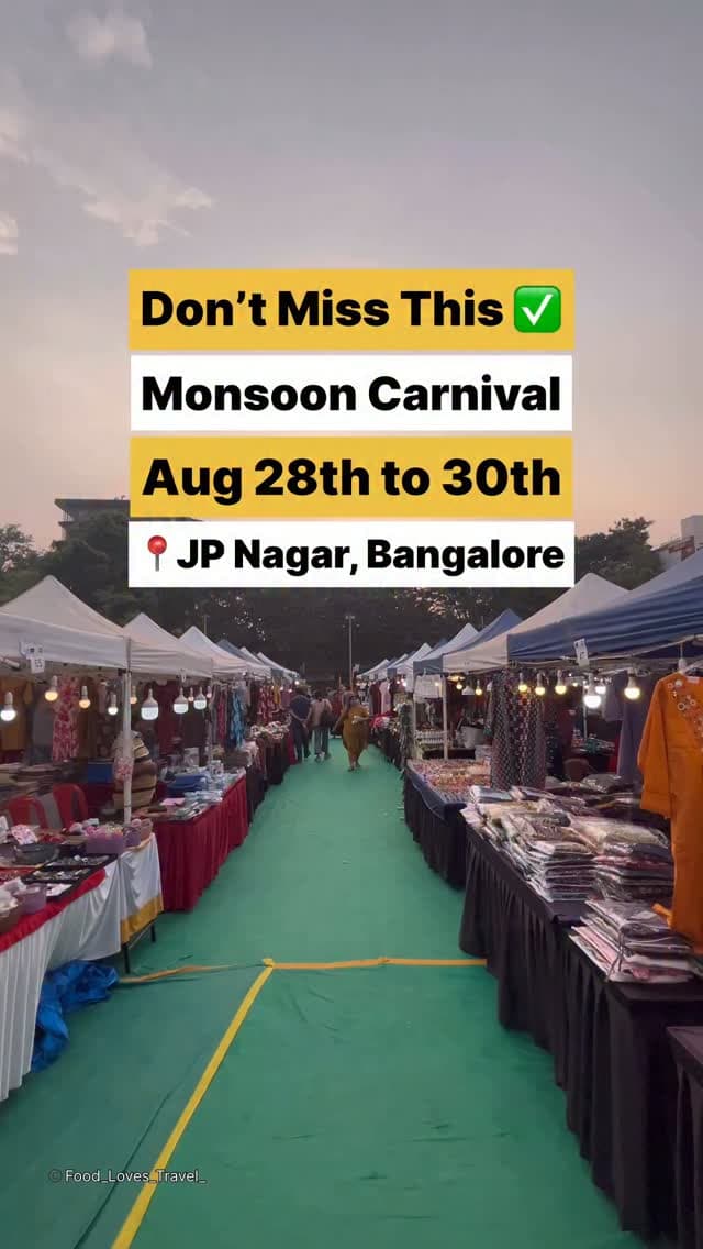 ✨ Bengaluru, are you ready for the Monsoon Carnival 2026? 🌧️🎡
Get ready for 3 days of fun, food, shopping & entertainment! 😍🔥
Stall booking - 6363546302
🎪 Shopping & food stalls
🎮 Kids activities & games
🎶 Live music
🛍️ Exciting shopping
📅 28th–30th August 2026
⏰ 10 AM – 11 PM
📍 Sri Durgaparameshwari Grounds, JP Nagar, Bengaluru
#jpnagar #jpnagarbangalore #jpnagar7thphase #jpnagarshopping #nammabengaluru