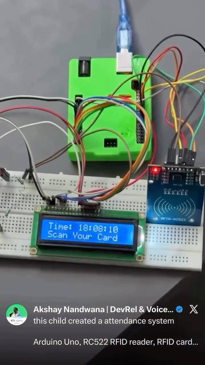 Future engineers in the making! 🤖⚡
Watching young minds turn hardware and lines of code into real-world solutions is easily the best part of teaching. This young innovator built an automated RFID Attendance System from scratch using an Arduino Uno, RC522 RFID reader, LCD screen, and custom management software!
Swipe an RFID card ➡️ log entry/exit times ➡️ update live status in real time. 💳💻
Building tomorrow’s tech leaders, one project at a time. 🚀
#RoboticsEducation #ArduinoProjects #RFID #StemEducation #TechInnovators EmbeddedSystems FutureEngineers MakerMovement RoboticsLab IoTProjects CodingForKids InnovationInEducation