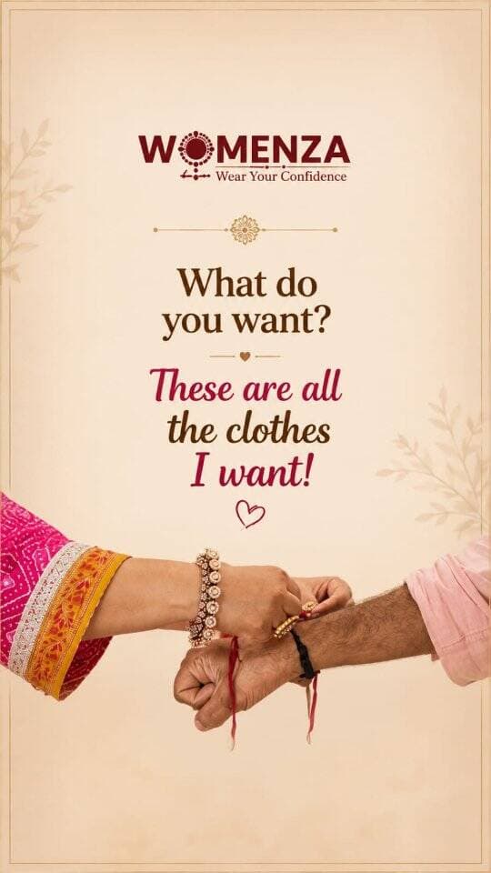 Rakhi bandhi ne bhai e puchyu, “Bol, shu joie chhe tane?” 🎁💖
Behen no jawab ekdum ready — “Bas Womenza na aa badha outfits joie chhe!” 😍👗✨
Aa Raksha Bandhan, chocolates ane gifts toh thik… pan perfect outfit thi better gift biju shu hoy? 💕🛍️
📍 Womenza Clothing
Shop No. 2, Jalvihar Society,
Station Road, Dahod – 389151
📞 +91 94269 02280
#Womenza #RakshaBandhan #RakhiSpecial #SiblingLove #EthnicWear Dahod