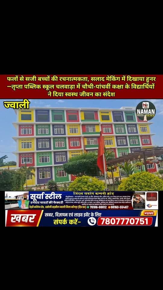 फलों से सजी बच्चों की रचनात्मकता, सलाद मेकिंग में दिखाया हुनर—तृप्ता पब्लिक स्कूल चलवाड़ा में चौथी-पांचवीं कक्षा के विद्यार्थियों ने दिया स्वस्थ जीवन का संदेश, प्रधानाचार्य राकेश राणा ने बच्चों को किया सम्मानित!