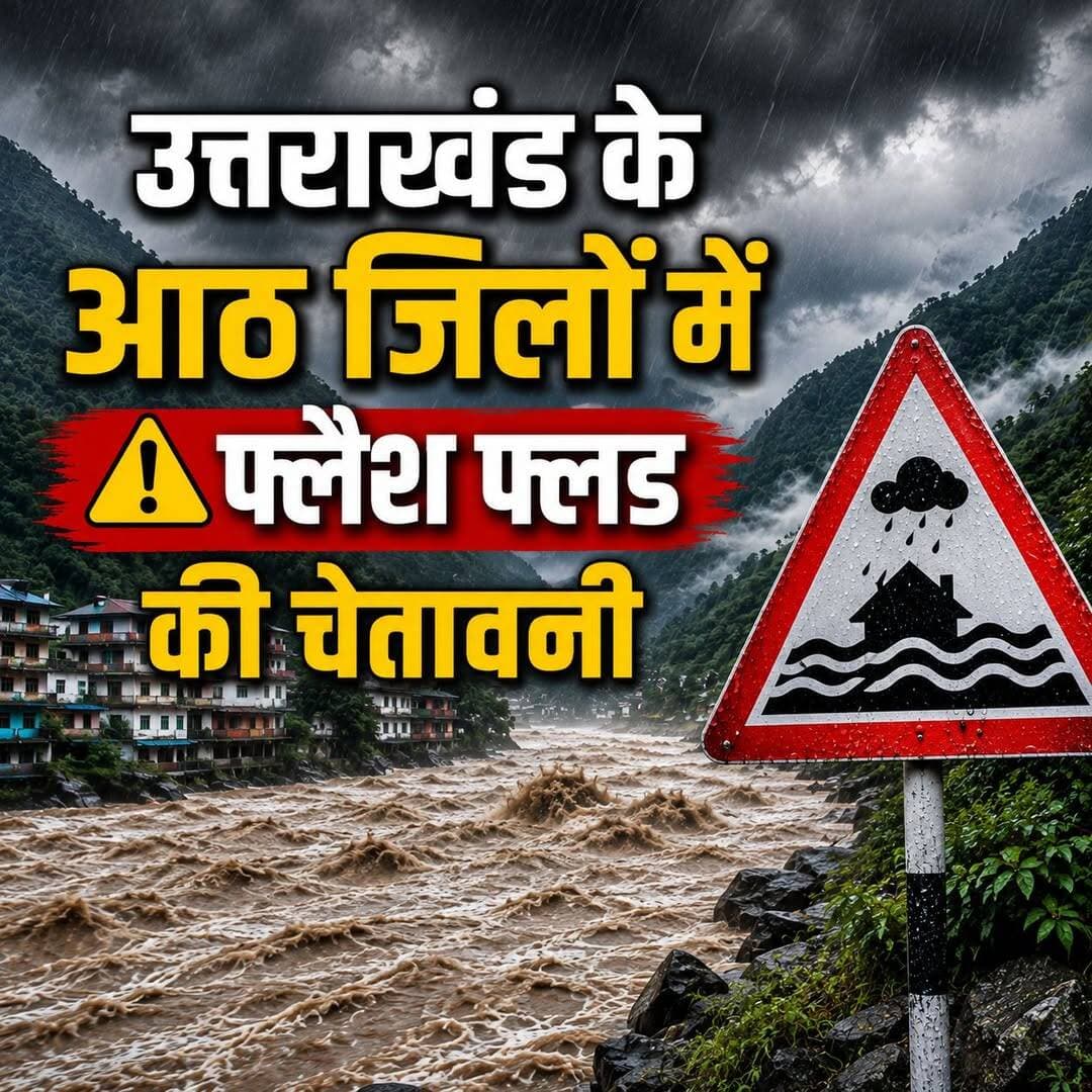 उत्तराखंड के 8 जिलों—देहरादून, पौड़ी, टिहरी, हरिद्वार, अल्मोड़ा, चंपावत, नैनीताल और पिथौरागढ़—में अगले 6 घंटे के दौरान लो से मॉडरेट फ्लैश फ्लड की आशंका।
तेज बारिश के बीच नदी-नालों व गदेरों से दूर रहें, जलभराव वाले रास्ते पार न करें और अनावश्यक यात्रा से बचें।
मौसम व प्रशासन के अपडेट पर नजर रखें।
सतर्क रहें, सुरक्षित रहें।
<nis:link nis:type=tag nis:id=uttarakhand nis:value=Uttarakhand nis:enabled=true nis:link/> <nis:link nis:type=tag nis:id=flashflood nis:value=FlashFlood nis:enabled=true nis:link/> <nis:link nis:type=tag nis:id=weatheralert nis:value=WeatherAlert nis:enabled=true nis:link/> <nis:link nis:type=tag nis:id=imd nis:value=IMD nis:enabled=true nis:link/> <nis:link nis:type=tag nis:id=uttarakhandnews nis:value=UttarakhandNews nis:enabled=true nis:link/> <nis:link nis:type=tag nis:id=newsmafiya nis:value=newsmafiya nis:enabled=true nis:link/>