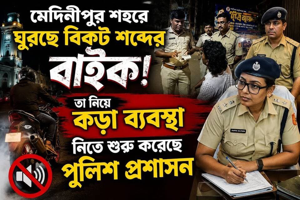 মেদিনীপুর শহরে ঘুরছে বিকট শব্দের বাইক। তা নিয়ে কড়া ব্যবস্থা নিতে শুরু করেছে পুলিশ প্রশাসন