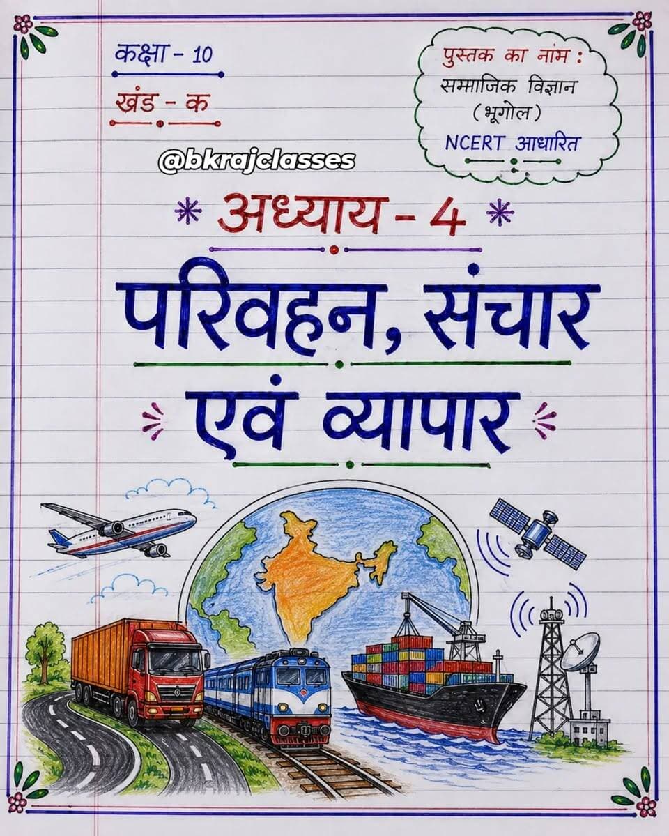 🌍 Geography की जड़ी-बूटी Series 🌿
कक्षा 10वीं Geography का अध्याय 4 – परिवहन, संचार एवं व्यापार अब आसान भाषा में! 📚✨
छोटे Notes + जरूरी Facts = Exam की तैयारी और भी आसान 🔥
पोस्ट पसंद आए तो Save ❤️ Share 🔄 और Follow ➕ जरूर करें।
#GeographyKiJadiButi #Class10Geography #GeographyNotes #Class10Notes #NCERT SocialScience Geography BoardExam ExamPreparation StudyNotes ViralStudy Students BKRajClasses