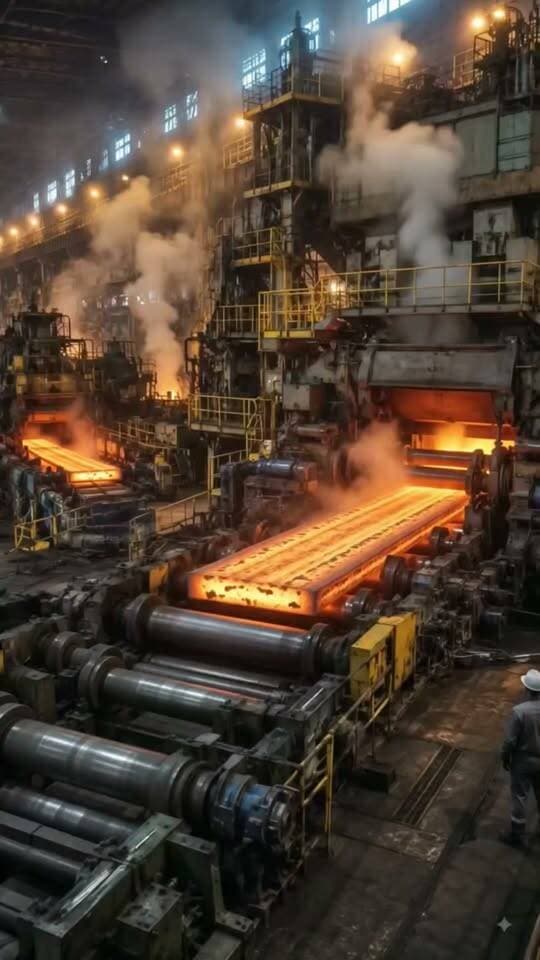 Witness the raw power of modern manufacturing as glowing hot steel rolls through the factory floor. What industry do you work in? #manufacturing #steelmill #industrial