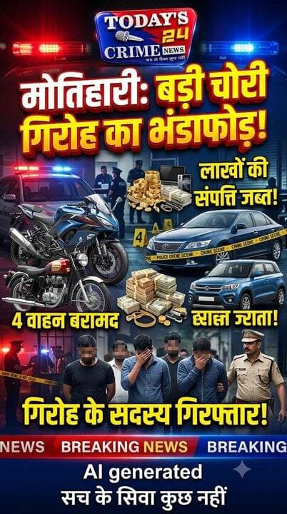 मोतिहारी में चोरी गिरोह का खुलासा, चार वाहन समेत लाखों की संपत्ति बरामद
मोतिहारी नगर थाना पुलिस ने चोरी की घटनाओं को अंजाम देने वाले एक बड़े गिरोह का खुलासा करते हुए कई संदिग्धों को गिरफ्तार किया है। पुलिस के अनुसार, 26 अगस्त को गुप्त सूचना मिली थी कि एमएस कॉलेज, मोतिहारी के आसपास कुछ अपराधी बड़ी वारदात की योजना बना रहे हैं। सूचना के आधार पर अनुमंडल पुलिस पदाधिकारी सदर-01 के नेतृत्व में टीम गठित कर एमएस कॉलेज, छतौनी बस स्टैंड सहित अन्य स्थानों पर छापेमारी की गई। छापेमारी के दौरान पुलिस ने चोरी की घटनाओं से जुड़े गिरोह के कई सदस्यों को गिरफ्तार किया।।।।।।।।।।
#motiharinews #amiteshkumar #motiharinewsupdate #Todays_24_Crime_News #motiharpolice