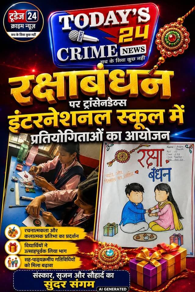 रक्षाबंधन पर ट्रांसेनडेंस इंटरनेशनल स्कूल में प्रतियोगिताओं का आयोजन
मोतिहारी जिले के चकिया के साहेबगंज रोड स्थित ट्रांसेनडेंस इंटरनेशनल स्कूल में गुरुवार को रक्षाबंधन के पावन अवसर पर विभिन्न सह-पाठ्यक्रमीय प्रतियोगिताओं का आयोजन किया गया। कार्यक्रम में विद्यार्थियों ने उत्साहपूर्वक भाग लेते हुए अपनी रचनात्मक और कलात्मक प्रतिभा का प्रदर्शन किया।।।।।।।।।।
#motiharinews #amiteshkumar #motiharinewsupdate #Todays_24_Crime_News #motiharpolice