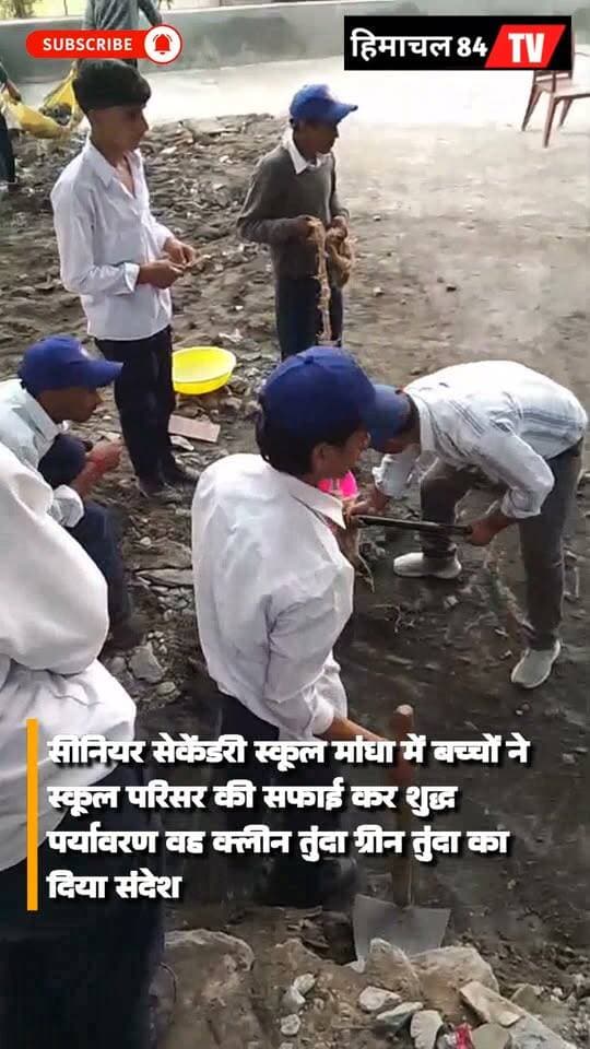 सीनियर सेकेंडरी स्कूल मांधा में बच्चों ने स्कूल परिसर की सफाई कर शुद्ध पर्यावरण वह क्लीन तुंदा ग्रीन तुंदा का दिया संदेश