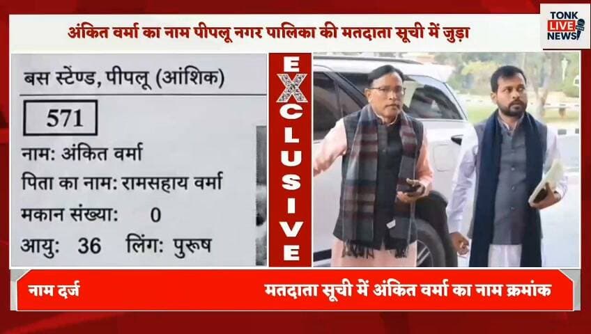 🚨 पीपलू की राजनीति में नई चर्चा!
विधायक रामसहाय वर्मा के पुत्र अंकित वर्मा का नाम पीपलू नगर पालिका की परिवर्तित मतदाता सूची में जुड़ने के बाद राजनीतिक चर्चाएं तेज हो गई हैं।
📍 वार्ड नंबर 18
📋 मतदाता सूची में क्रमांक 571
👤 उम्र 36 वर्ष
👨 पिता का नाम रामसहाय वर्मा
अंकित वर्मा पूर्व में जयपुर नगर निगम ग्रेटर से पार्षद रह चुके हैं। ऐसे में सवाल उठ रहा है—क्या वे आगामी नगर पालिका चुनाव में सक्रिय भूमिका निभाएंगे या चुनाव मैदान में उतरेंगे?
भाजपा की ओर से प्रत्याशियों की आधिकारिक घोषणा अभी नहीं हुई है। अध्यक्ष पद की दावेदारी को लेकर भी फिलहाल चर्चाएं और राजनीतिक कयास ही हैं।
अब नजर अंकित वर्मा के अगले राजनीतिक कदम पर।
#TonkLiveNews #Peeplu #PeepluNews #TonkNews #AnkitVerma #RamsahayVerma #PeepluPolitics #RajasthanPolitics #MunicipalElection #PeepluMunicipality #BreakingNews #LocalNews #Tonk