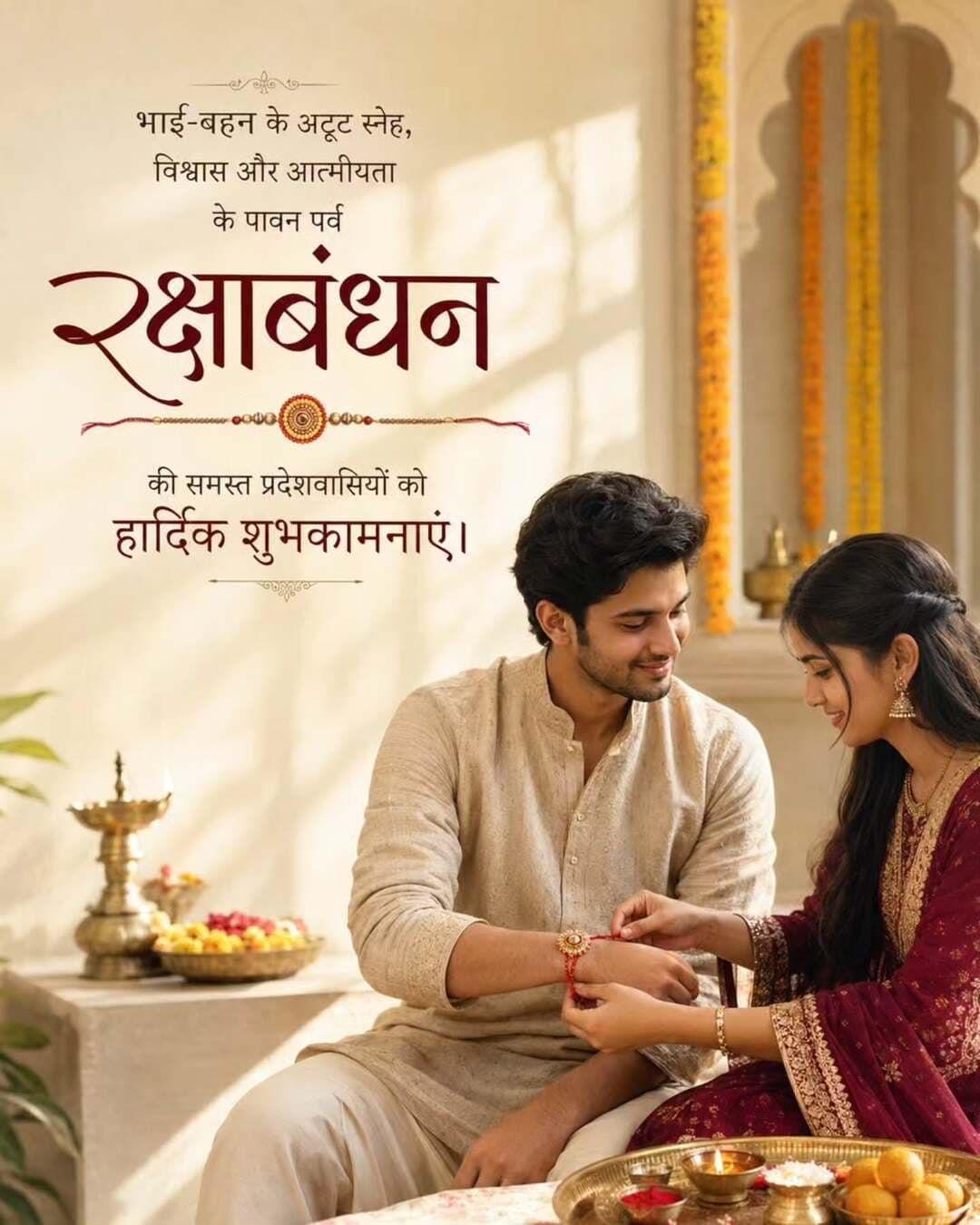 भाई-बहन के अटूट प्रेम, स्नेह और विश्वास के प्रतीक पर्व,रक्षाबंधन कीआप सभी प्रदेशवासियों को हार्दिक शुभकामनाएं।