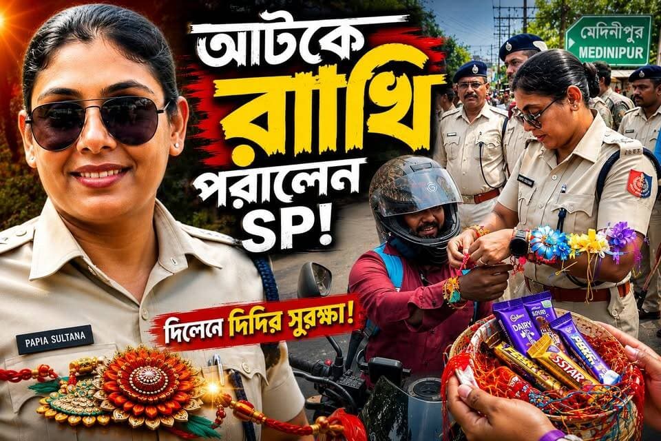 রাস্তায় দাঁড়িয়ে পুলিশ সুপার, হাতে রাখি ও চকোলেট, অন্য রকম রাখি মেদিনীপুরে!
#রাখিবন্ধন #পাপিয়াসুলতানা #পশ্চিমমেদিনীপুরপুলিশ #মেদিনীপুর #হেলমেটপরুন