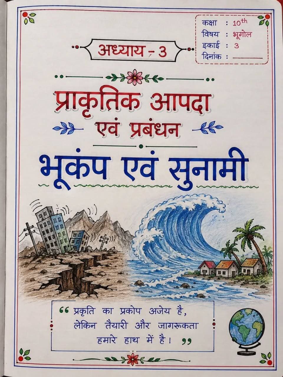 भूकंप एवं सुनामी 🌊 | कक्षा 10 भूगोल | प्राकृतिक आपदा एवं प्रबंधन | Chapter 3
📚
भूकंप और सुनामी के पूरे अध्याय को आसान भाषा में समझें और परीक्षा की तैयारी मजबूत करें। 🌍📖
कक्षा 10 के विद्यार्थियों के लिए साफ, सुंदर और Exam-Oriented Notes। ✍️🔥
👉 पोस्ट को Save + Share जरूर करें और ऐसे ही महत्वपूर्ण नोट्स के लिए Follow करें। ❤️
🏷️ Tags
#Class10 #Geography #BiharBoard #Bhugol #Bhukamp Tsunami NaturalDisaster Class10Notes