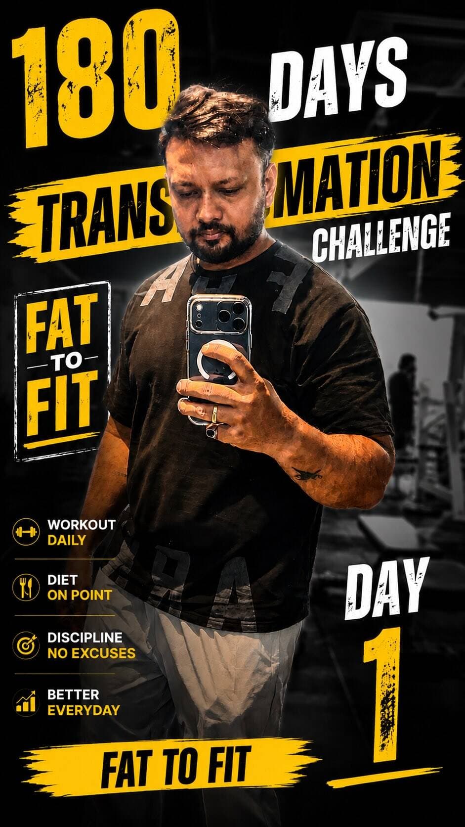Being a foodie… I kept eating more calories than I was burning.
Result?
No weight loss.
Only weight gain.
This 180 day challenge is not about starting gym.
It is about fixing the habits that made me unhealthy.
Day 1 complete ✅
179 days to go.
#180DaysChallenge #FatToFit #Day1 #WeightLossJourney #CalorieDeficit Discipline