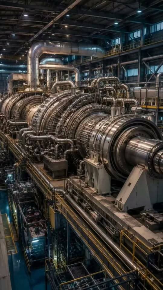Witness the heart of power generation! ⚡️ This is a massive industrial turbine, a true beast of engineering converting energy into electricity at an immense scale. #PowerGeneration #Engineering #technology