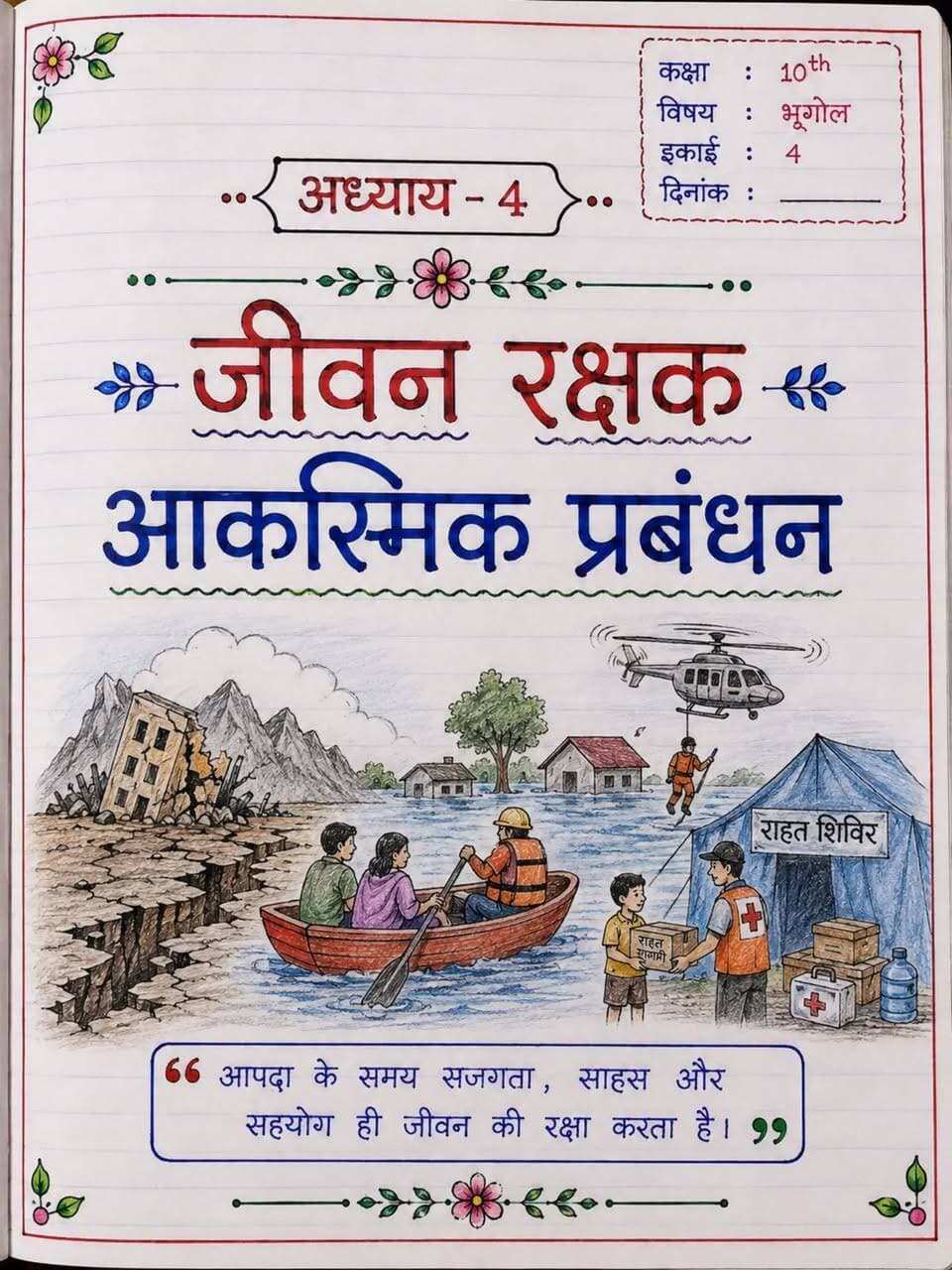 कक्षा 10 भूगोल | जीवन रक्षक आकस्मिक प्रबंधन 🚨 | Unit 4 | Exam Special Notes 📚
📖
आपदा के समय सही जानकारी ही सबसे बड़ी ताकत है! 🌍🚨
कक्षा 10 भूगोल के “जीवन रक्षक आकस्मिक प्रबंधन” के आसान, साफ और Topper Handwritten Notes ✍️📚
👉 पोस्ट Save + Share करें
👉 ऐसे ही Exam-Oriented Notes के लिए Follow करें ❤️
🏷️ Hashtags
#Class10 #BiharBoard #Geography #Bhugol #AapdaPrabandhan DisasterManagement Class10Notes TopperNotes HandwrittenNotes