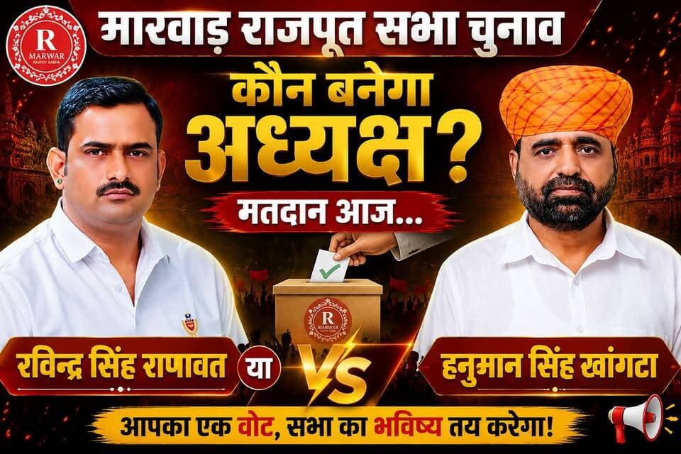 मारवाड़ राजपुत सभा चुनाव कौन बनेगा
अध्यक्ष मतदान आज...