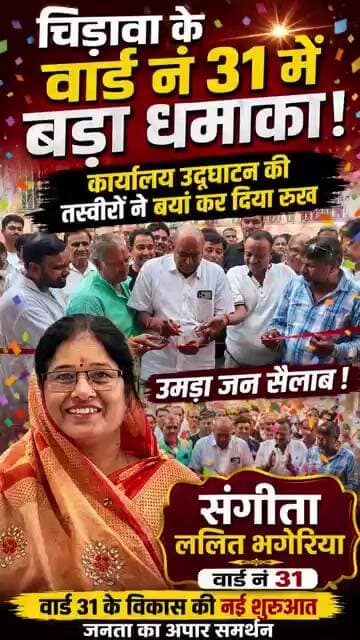 चिड़ावा के वार्ड नं 31 में बड़ा धमाका!कार्यालय उद्धघाटन की तस्वीरों ने बयां कर दिया रुख,उमड़ा जन सैलाब