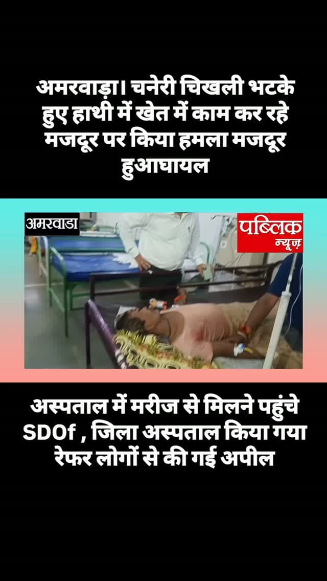 अमरवाड़ा। चिखली चनेरी के पास जंगल से भटके हुए हाथी ने खेत में काम कर रहा है मजदूर पर किया हमला मजदूर गंभीर रूप से घायल अमरवाड़ा हॉस्पिटल में इलाज के बाद जिला अस्पताल किया गया रेफर मौके पर पहुंची वन विभाग के अधिकारी घायल व्यक्ति की स्थिति का लिया जाएगा
#amarwaracity #madhyapradesh #chhindwara #explorepage✨ #explorepage✨