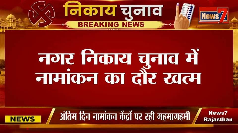 #BreakingNews नगर निकाय चुनाव में नामांकन का दौर खत्म #news7rajasthan #election #rajasthan #JoinUs #Gangapurcity #News7 #news