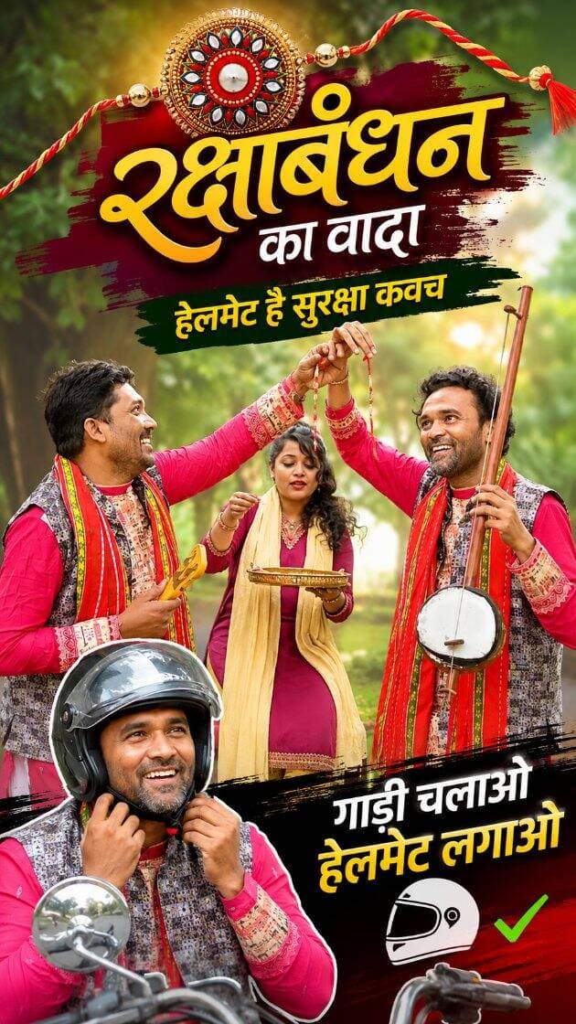 राखी के धागे का फर्ज निभाओ, बहन की मुस्कान बचाओ… ❤️
गाड़ी चलाओ भैया, हेलमेट जरूर लगाओ!हरबोला बंधुओं ने लोकगीत के माध्यम से दिया एक खूबसूरत संदेश—रिश्ता भी सुरक्षित, जीवन भी सुरक्षित। 🙏❤️
इस जागरूकता गीत के माध्यम से हमारा छोटा सा प्रयास है कि हर भाई हेलमेट पहने और सुरक्षित घर लौटे। 🪖
@morthindia @gadkari.nitin @mppolicedeptt @dgp_cup_mp @cmmadhyapradesh @drmohanyadav51 @jansamparkmp @collectorkhandwa @projs_khandwa
#रक्षाबंधन #सड़कसुरक्षा #sadaksurakshajeevanraksha #roadsafety