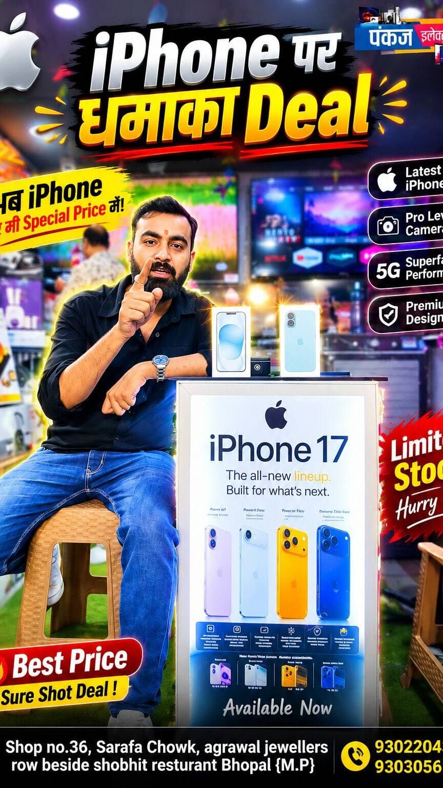 📱🔥 iPhone Par Dhamaka Deal! 🔥📱
iPhone lovers ke liye aa gayi hai SUPER Dhamakedaar Deal 😍💥
✨ Latest iPhone 17
💰 Special Price
🎁 Best Offers
📦 Limited Stock — Jaldi Karo!
📍 Pankaj Electronics, Bhopal
👉 Deal miss mat karna! ❤️📱
#iPhone #iPhone17 #iPhoneDeal #iPhoneOffer #DhamakaDeal iPhoneLovers Apple AppleiPhone iPhoneSale BestPrice SpecialOffer LimitedStock MobileOffer MobileDeals PankajElectronics Bhopal BhopalMarket BhopalShopping ElectronicsStore SmartphoneDeals LatestiPhone iPhoneIndia TechDeals MegaOffer DhamakedaarDeal BestDeal OfferAlert ShoppingOffer ViralReels TrendingReels ReelsIndia InstagramReels YouTubeShorts Shorts CustomerLove