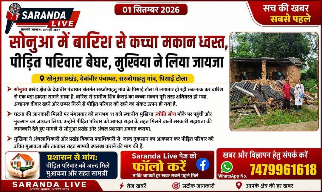 सोनुआ में बारिश से कच्चा मकान ध्वस्त, मुखिया ने लिया जायजा....