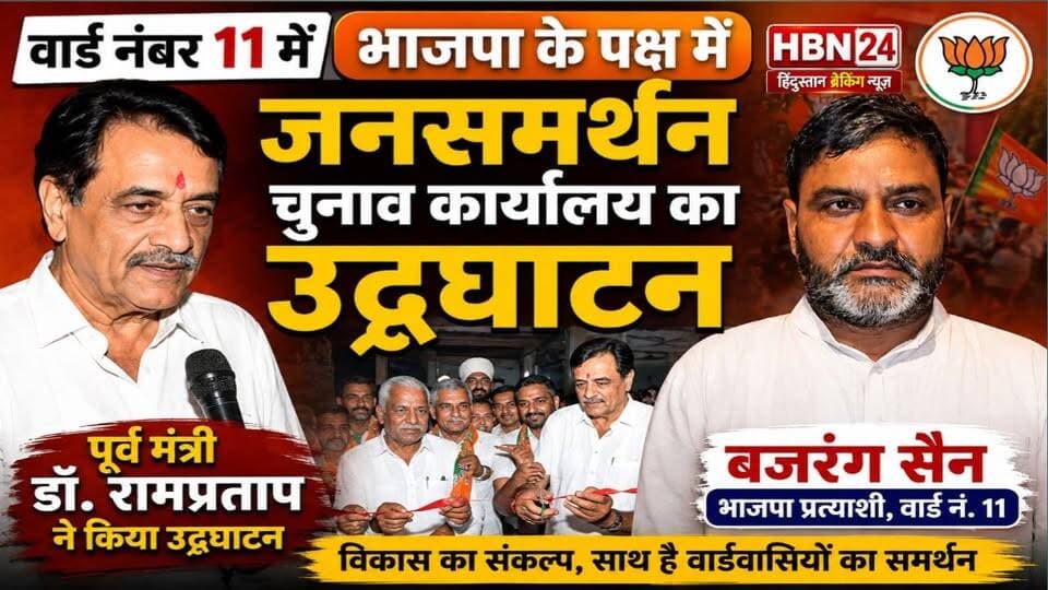 #hanumangarh वार्ड नंबर 11 में भाजपा प्रत्याशी बजरंग सैन के चुनाव कार्यालय का पूर्व मंत्री डॉ. रामप्रताप ने किया उद्घाटन
#hanumangarh #BJPNEWS #BJPGovernment #BJP4IND #BreakingNews #rajasthan #jaipur #BJP