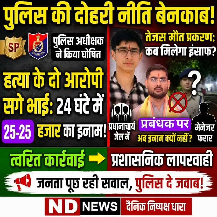 मनीष पंडा केस में 24 घंटे में इनाम, तेजस केस में फरार प्रबंधक पर खामोशी क्यों? नीयत पर सवाल!