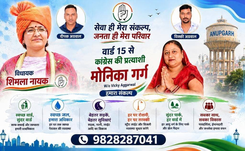 कांग्रेस प्रत्याशी मोनिका गर्ग को ज्यादा से ज्यादा वोटों से विजयी बनाये