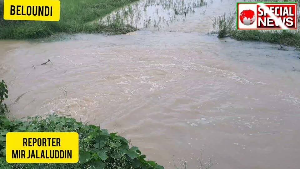 बाढ़ का पानी बेलौड़ी गाव में घुसा कई मकान और कई एकड फसल पानी में डूबा।