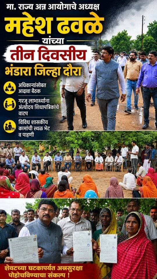 महाराष्ट्र राज्य अन्न आयोगाचे अध्यक्ष महेश ढवळे यांच्या तीन दिवसीय भंडारा जिल्हा दौरा