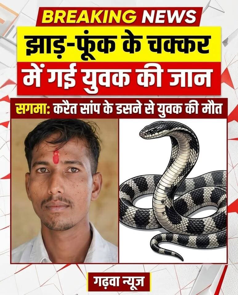 सगमा में झाड़-फूंक के चक्कर में गई 25 वर्षीय युवक की जान, करैत सांप ने दो बार डसा; गढ़वा ले जाने के दौरान मौत