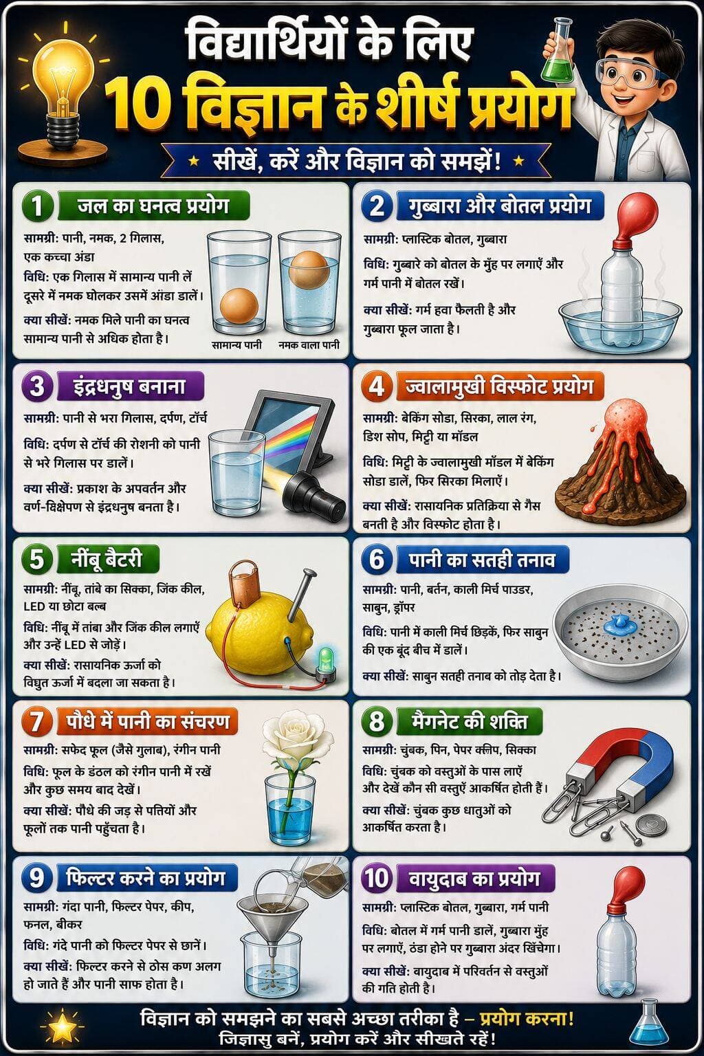 विद्यार्थियों के लिए विज्ञान के 10 शीर्ष प्रयोग