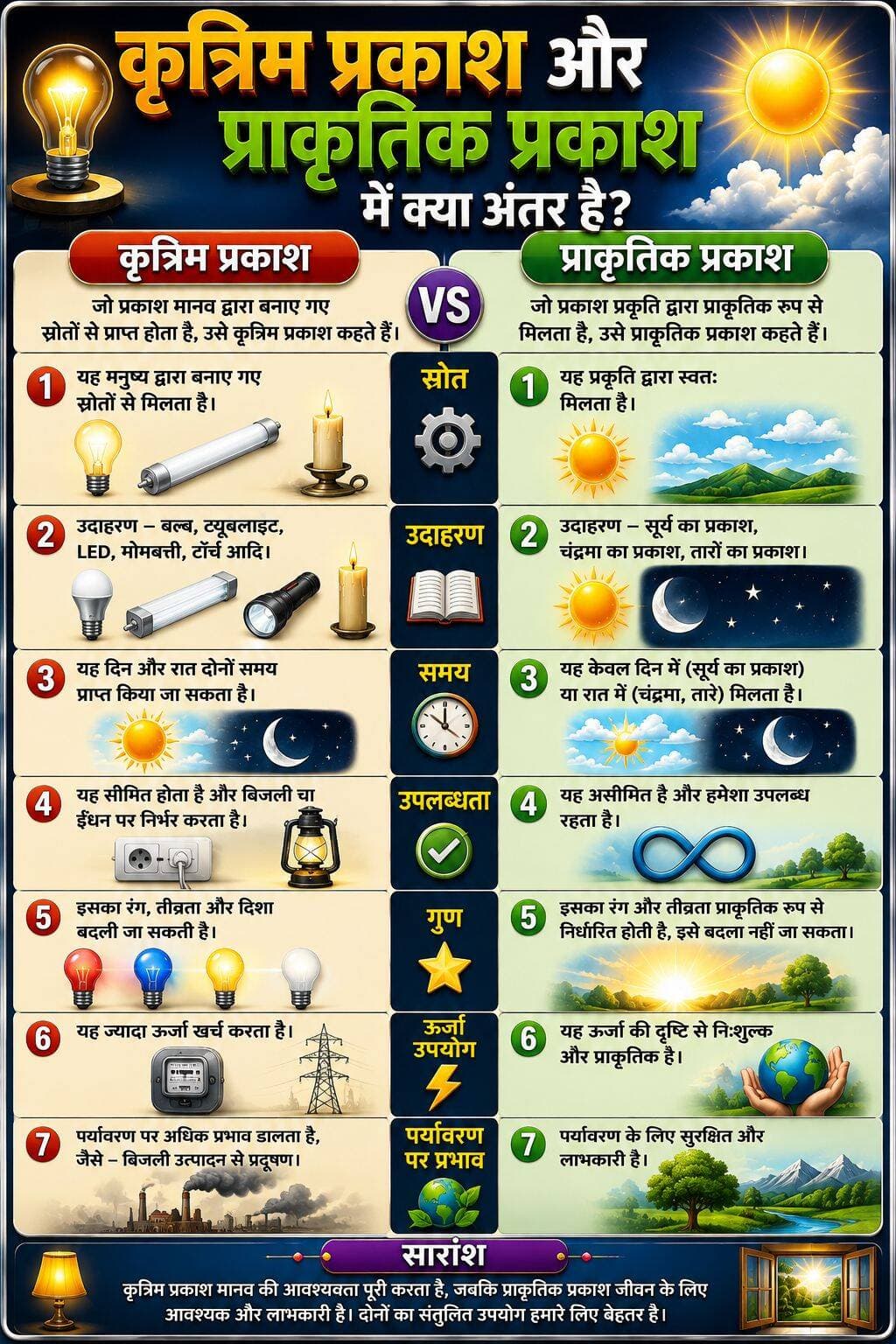 कृत्रिम प्रकाश और प्राकृतिक प्रकाश में अंतर