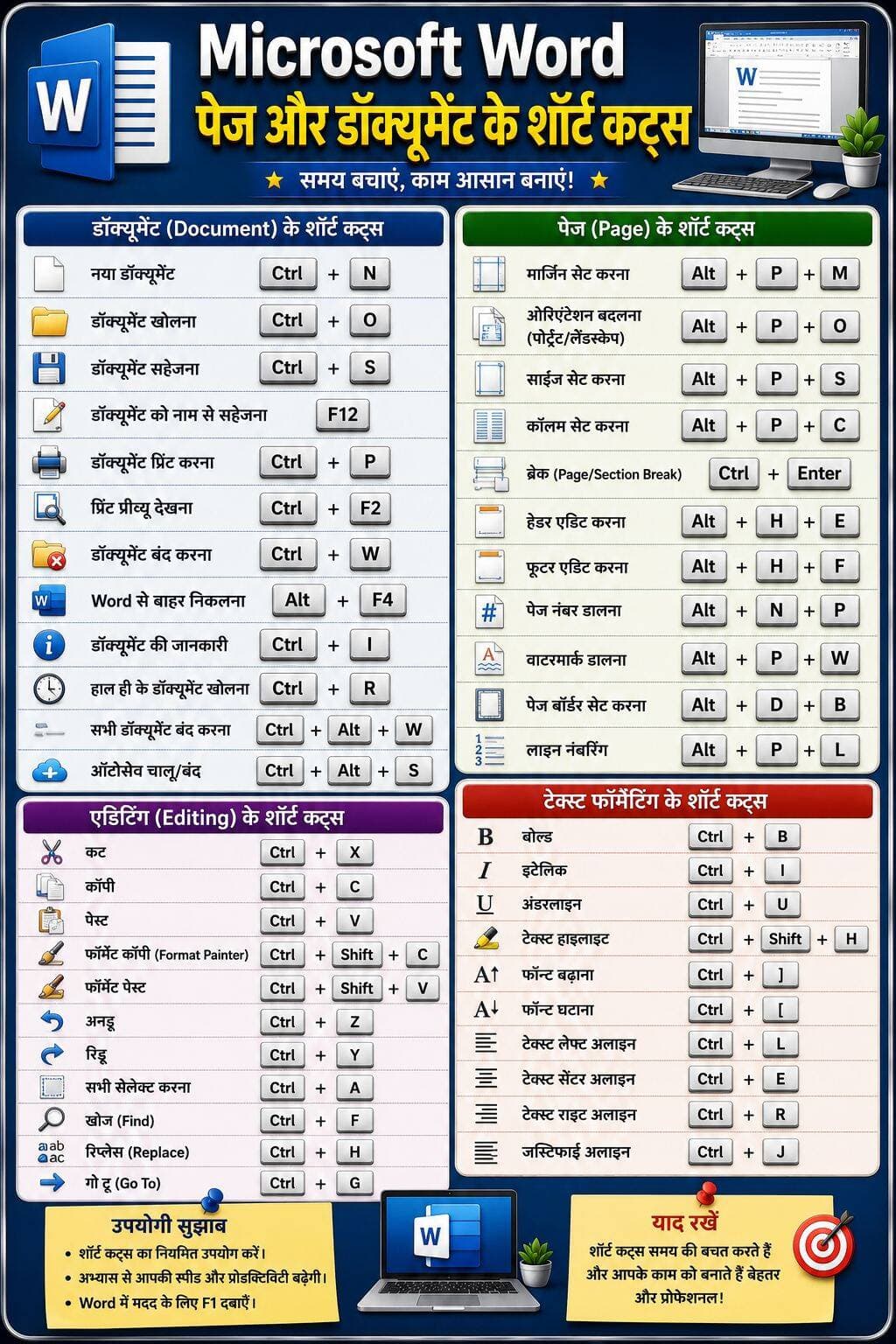 Microsoft word शॉर्ट कट