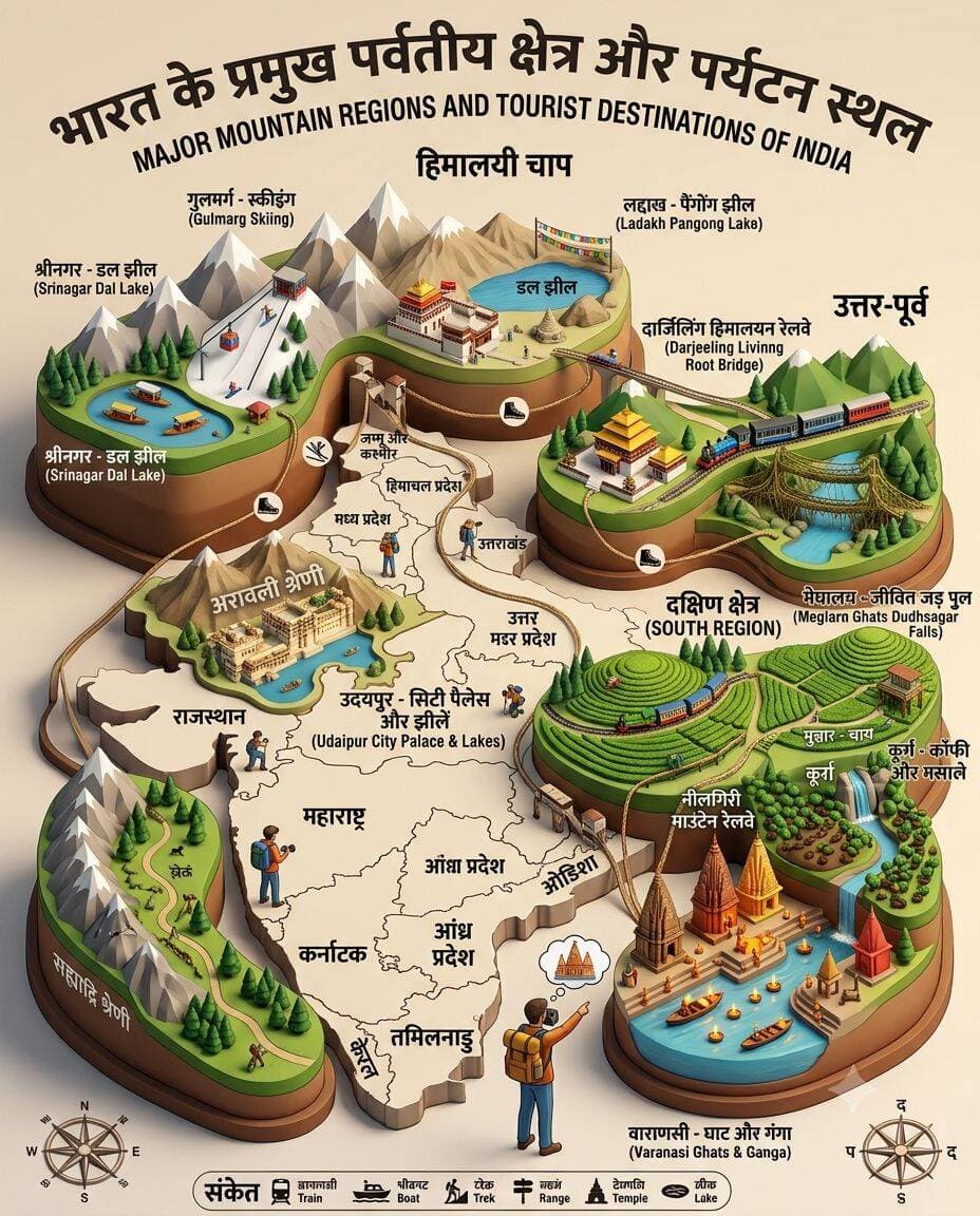 भारत के पर्वतीय क्षेत्र और पर्यटन स्थल