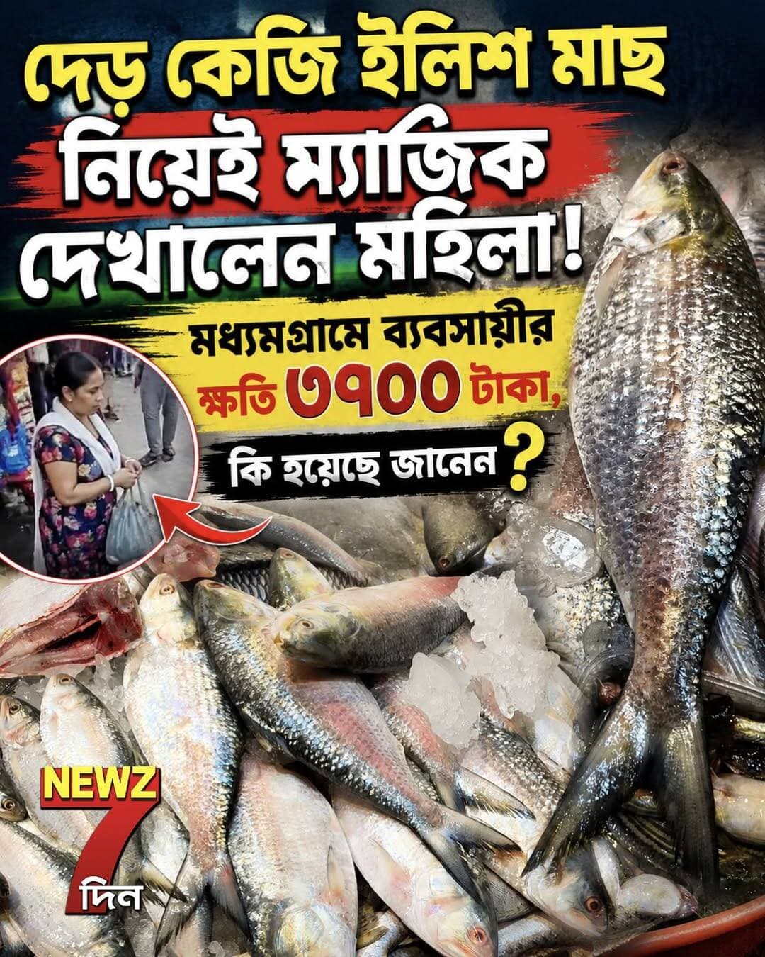 দেড় কেজির ইলিশ নিয়ে মহিলা দেখালেন ম্যাজিক! মাথায় হাত মাছ ব্যবসায়ীর, যা কান্ড ঘটলো মধ্যমগ্রামে
(বিস্তারিত জানুন কমেন্ট বক্সে)