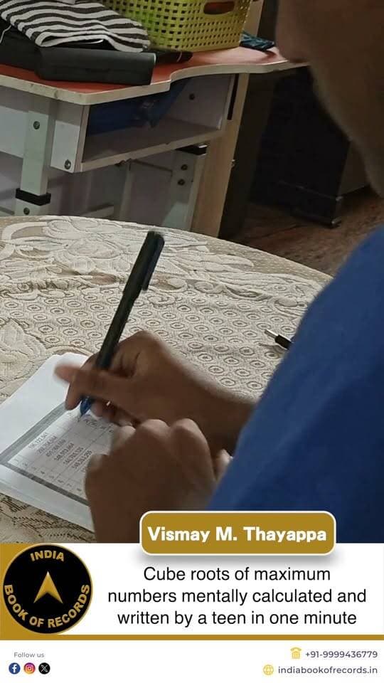 30 Cube Roots in One Minute || India Book of Records
Vismay M. Thayappa from Bengaluru mentally calculated and wrote the cube roots of 30 nine-digit numbers in just one minute, earning recognition from the India Book of Records.
#indiabookofrecords #vismaythayappa #mentalmaths #mathschampion #ibr