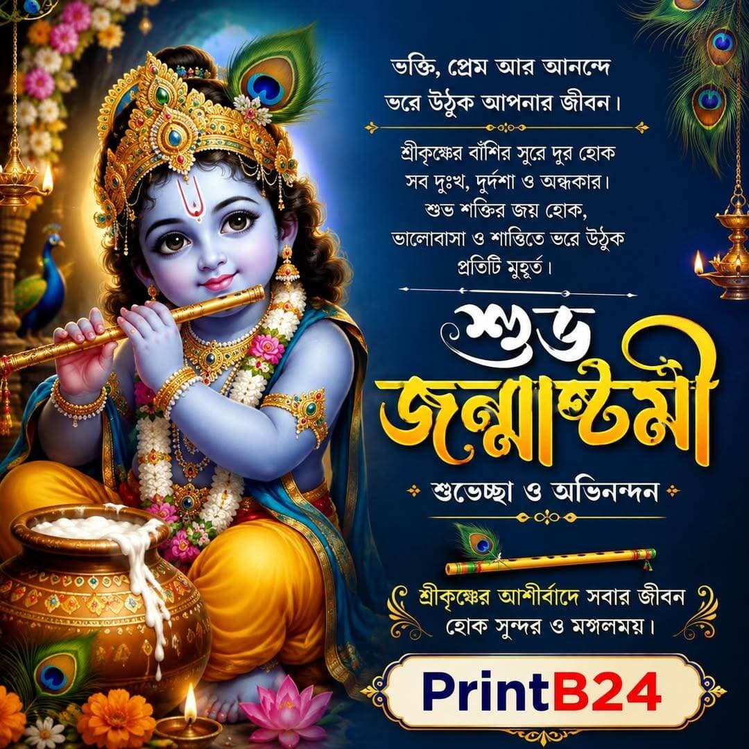 সকলকে শুভ জন্মাষ্টমীর শুভেচ্ছা ও অভিনন্দন PrintB24 পরিবারের তরফ থেকে। সকলেই সুস্থ ও ভালো থাকুন।