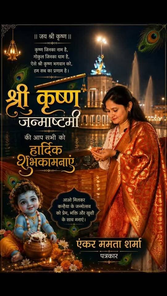 #श्री #कृष्ण जन्माष्टमी के पावन पर्व की आप सभी को हार्दिक शुभकामनाएं
*कर्म करो, फल की चिंता छोड़ दो—कृष्णा का यही संदेश जीवन की हर चुनौती को जीत में बदल देता है। मुस्कुराते हुए अपने लक्ष्य की ओर बढ़ते रहो, सफलता आपकी निश्चित है।*
*हमेशा उस परमात्मा को अपने साथ लेकर आगे बढ़ते चलो*
निस्वार्थ और ईमानदारी के साथ सत्कर्म करते रहिए, सभी का भला कीजिए*
आप कभी दुखी नहीं रह सकते।
हमेशा उस परमात्मा का धन्यवाद कीजिए....🙏