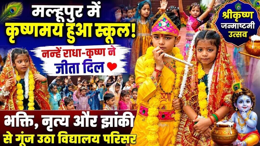 मल्हूपुर में कृष्णमय हुआ बॉयज एंड गर्ल्स स्कूल नन्हें राधा-कृष्ण ने जीता सभी का दिल जन्माष्टमी उत्सव